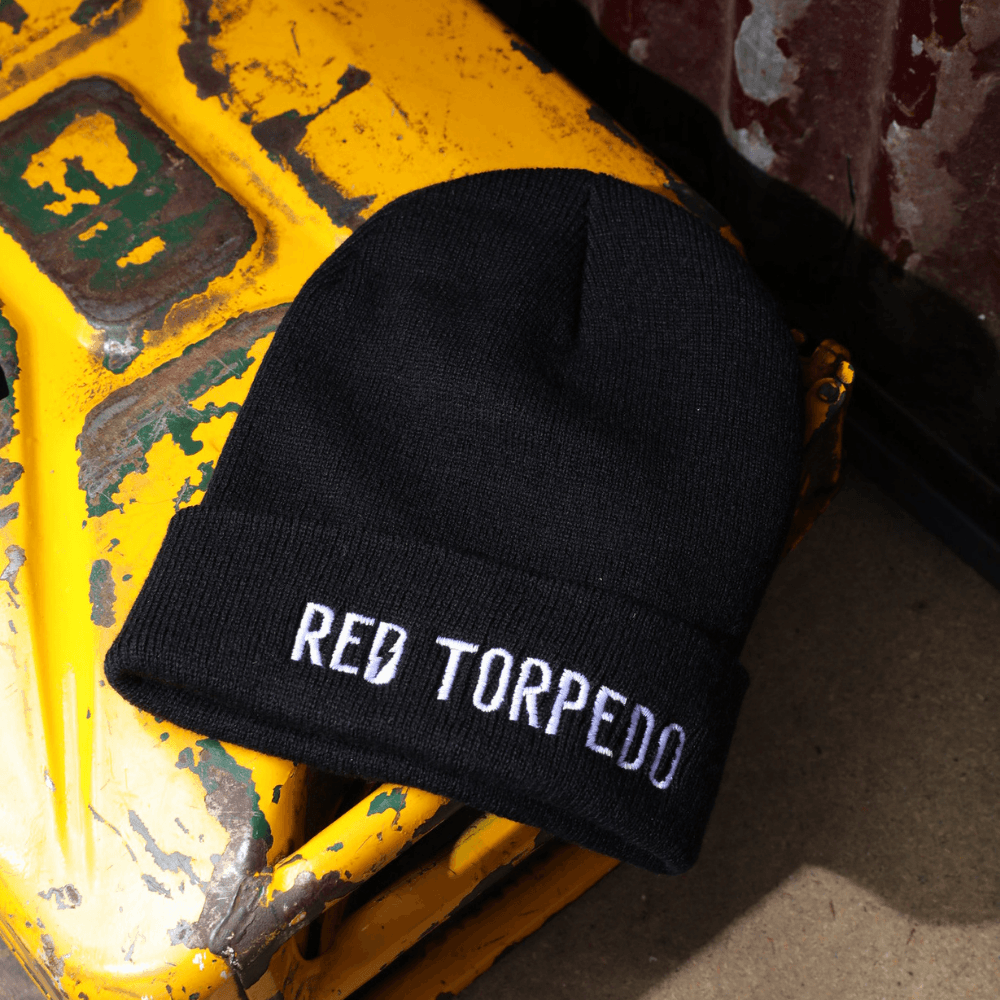 Red Torpedo Lightning Bolt Black Beanie - Red Torpedo