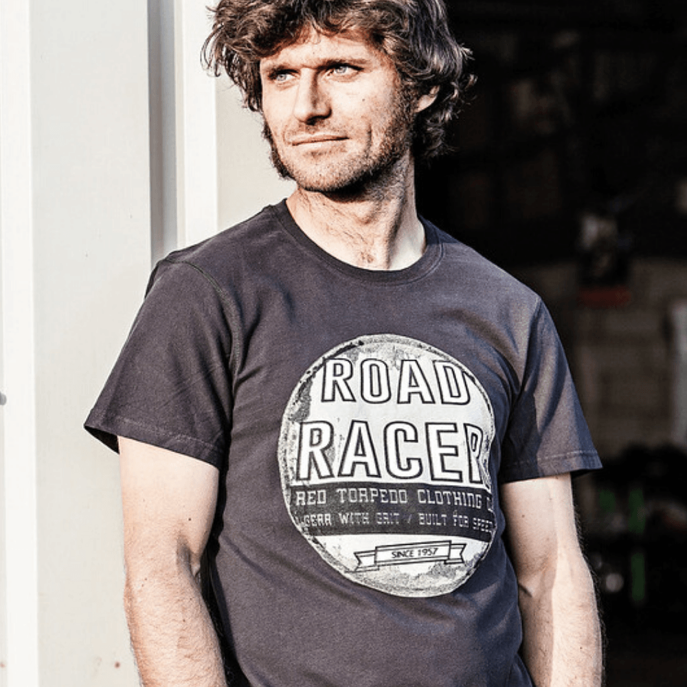 Road Racer (Mens) Black T-Shirt - Red Torpedo