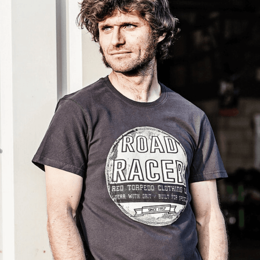 Road Racer (Mens) Black T-Shirt - Red Torpedo