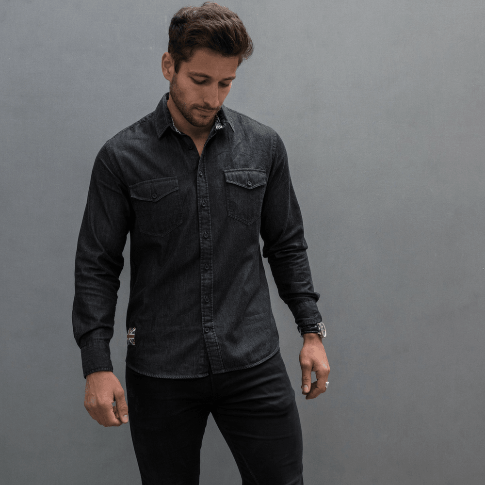 Ton Up Clothing (Mens) L/S Shirt Black Denim - Red Torpedo