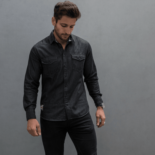 Ton Up Clothing (Mens) L/S Shirt Black Denim - Red Torpedo