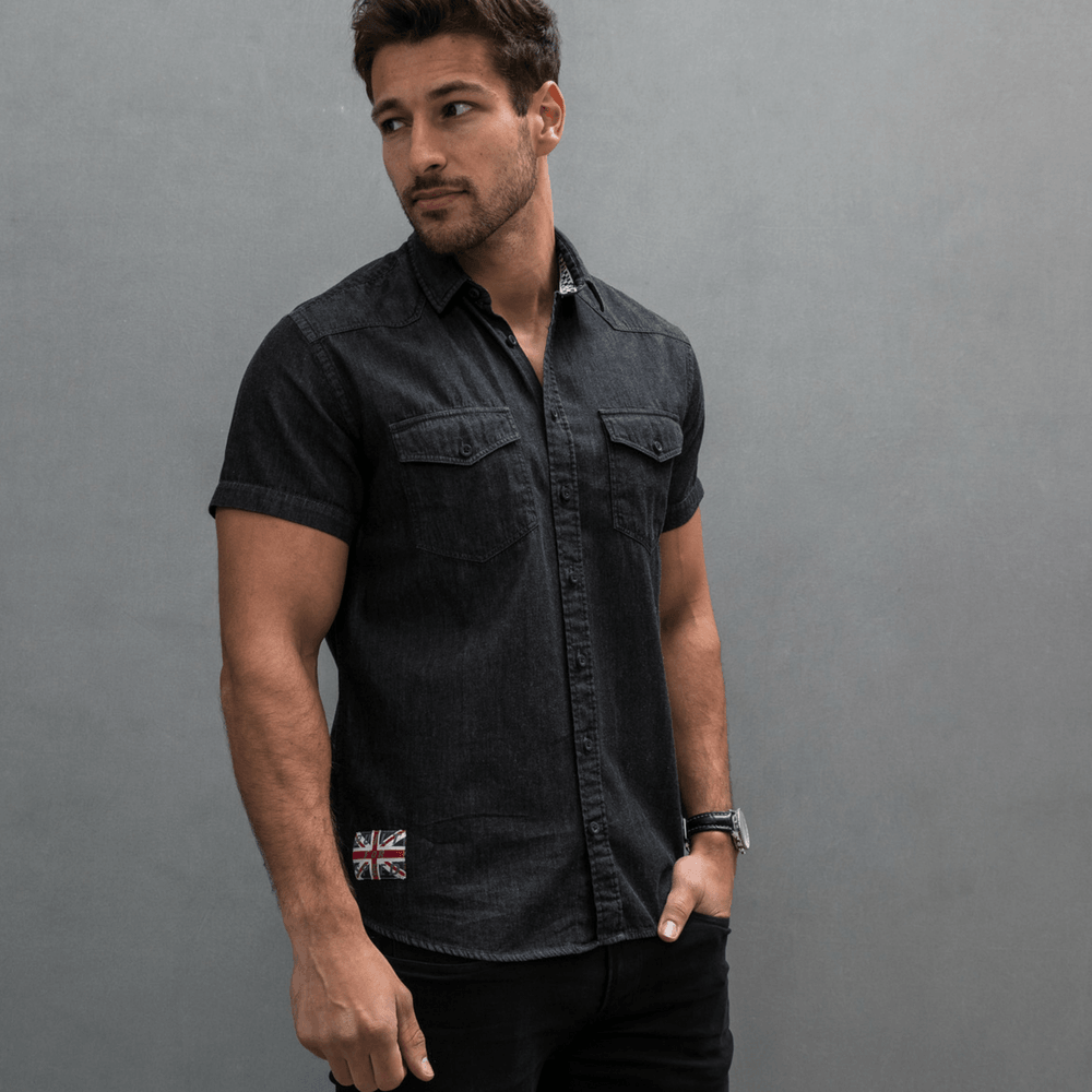 Ton Up Clothing (Mens) S/S Shirt Black Denim - Red Torpedo