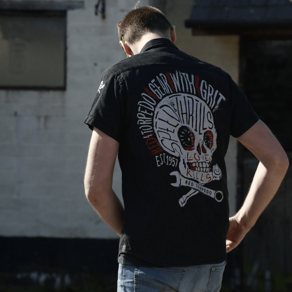 Red Torpedo Speed Punk Black Denim (Mens) S/S Shirt - Red Torpedo