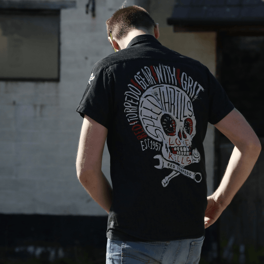Red Torpedo Speed Punk Black Denim (Mens) S/S Shirt - Red Torpedo