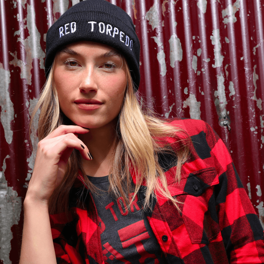 Red Torpedo Lightning Bolt Black Beanie - Red Torpedo