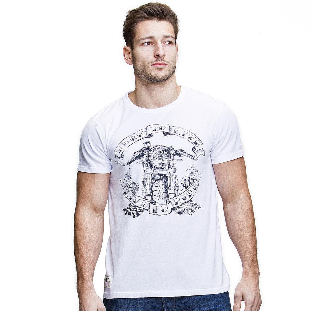 Live to Ride (Mens) White T-Shirt - Red Torpedo